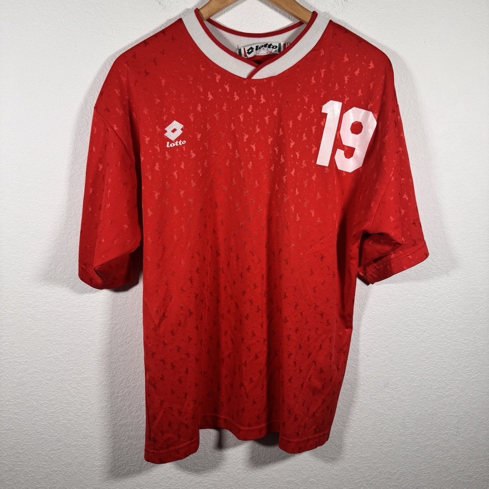 Vintage‎ Lotto Italia Red Soccer Jersey #19 Short Sleeve | Men's Medium
